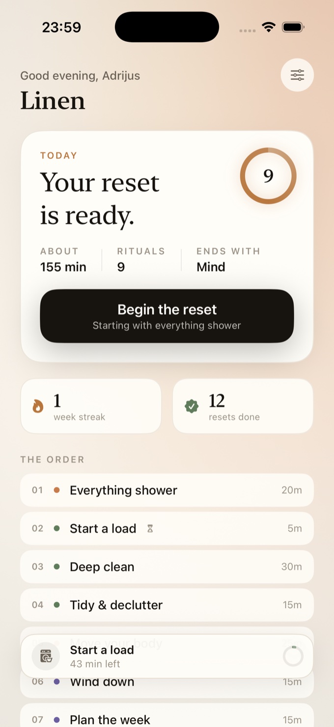 Linen home screen